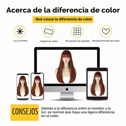 Vista 6 de Pelucas castañas para mujer, peluca larga y recta con flequillo, color marrón rojizo, cosplay, resistente al calor, peluca sintética de cobre rojo