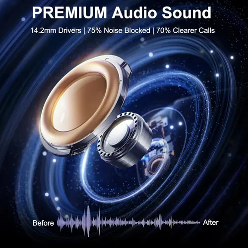 Vista 4 de Auriculares inalámbricos, auriculares deportivos Bluetooth 5.4 IPX8 impermeables, 70H con sonido de graves profundos, 4 micrófonos ENC