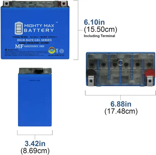 Vista 2 de Mighty Max Battery YTX20L-BS Gel 12V 18AH Reemplazo para baterías CTX20L-BS YB16CLB