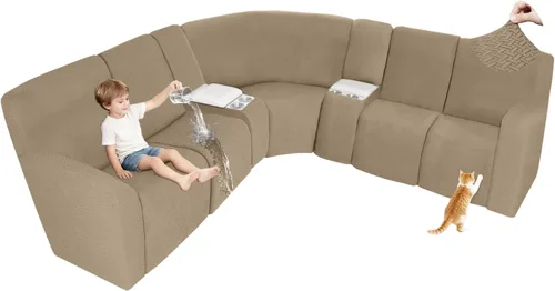 Vista 93 de ALIECOM Fundas 100% impermeables para sofá seccional reclinable, forma de L, elásticas, para esquina, funda para sofá seccional reclinable, lavable