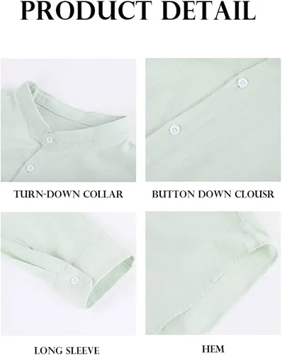 Vista 3 de Camisas de lino para hombre de manga larga estilo casual con botones de algodón ligeras para playa verano