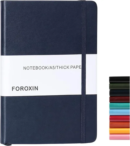 Vista 14 de Cuaderno rayado de tapa dura, tamaño A5, con forro de 8.3 x 5.7 pulgadas, papel grueso premium de 80 gsm (100 hojas/200 páginas). Tapa dura de piel
