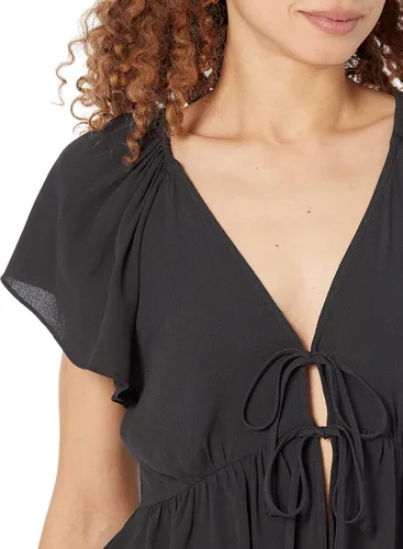 Vista 3 de The Drop Elize - Blusa de crepé con manga abombada y lazo frontal para mujer