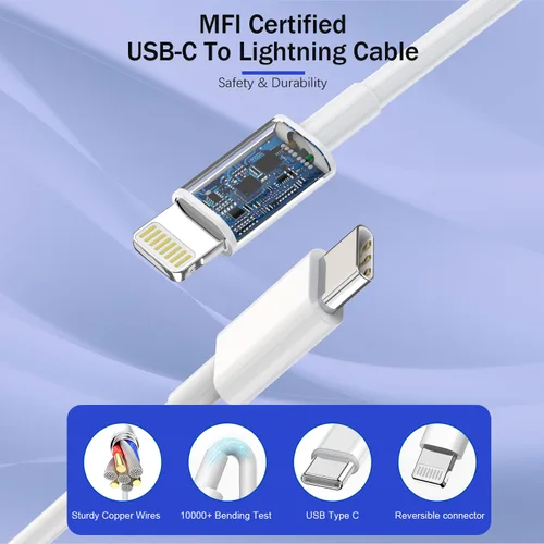 Vista 4 de 【Certificado Apple MFi】Cargador Rápido iPhone, Cable de Carga Rápida i Phone Paquete de 3 Cargador iPhone Bloque de Enchufe de Carga Rápida Cable