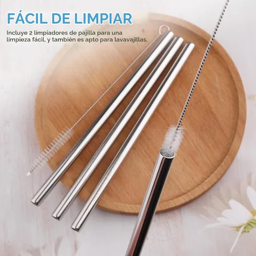 Vista 4 de Repuesto de popote de metal compatible con botellas Owala FreeSip Sway de 30 onzas, 4 popotes reutilizables de acero inoxidable y 2 cepillos