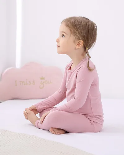 Vista 7 de GUISBY Conjunto de pijama de rayón hecho de bambú, para niños y niñas, ropa de dormir de ajuste cómodo para uso diario, conjunto de 2 piezas