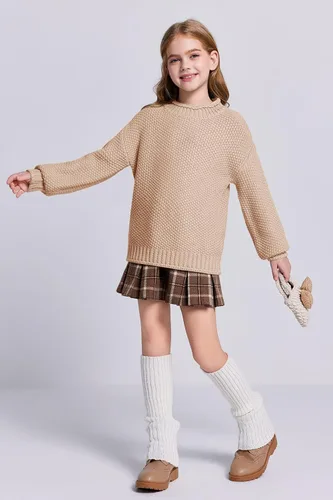 Vista 3 de Imily Bela Suéteres de Cuello Alto para Niñas Niños Ropa de Punto con Manga Murciélago Suéter Grueso Pullover Jumper A-Apricot