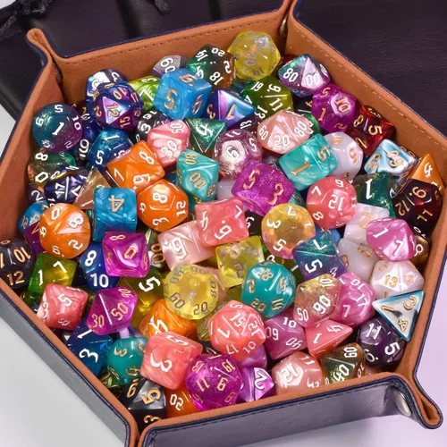 Vista 5 de Juegos de dados DND, 175 dados poliédricos D&D con 4 bolsas de cuero 25sets/175pcs