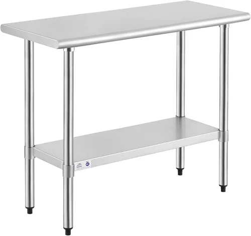 Vista 89 de ROCKPOINT Mesa de acero inoxidable para preparación y trabajo, 14x24 pulgadas; mesa de cocina comercial de metal NSF resistente con estante inferior