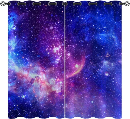 Vista 11 de Cortinas opacas de nebulosa galaxia para niñas y niños, decoración del hogar, universo galáctico, galaxias espaciales, planeta, ojales, cortinas