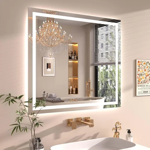 Vista 25 de Snowdool - Espejo de baño LED, de 24 x 36 pulgadas, con luz delantera y trasera, antiempañamiento, espejo de tocador de baño para pared, con función