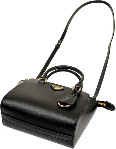 Vista 5 de Prada Triángulo Logo Negro Saffiano Lux Bolso bandolera de cuero, Negro