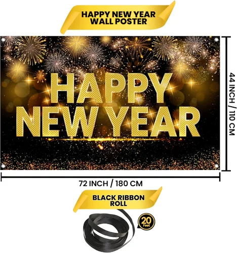 Vista 4 de KatchOn, Cartel de feliz año nuevo extra grande – 72 x 44 pulgadas Telón de fondo de Nochevieja 2026 para decoraciones de Año Nuevo 2026 Telón