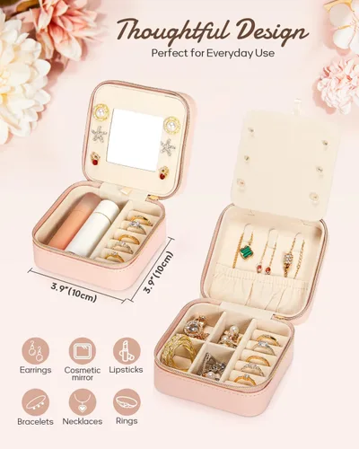 Vista 4 de Enthralite Joyero de viaje personalizado, artículos esenciales de viaje para mujeres, organizador de viaje pequeño, joyero para collares, aretes