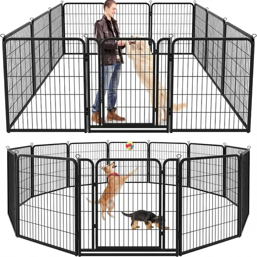 Vista 14 de Kfvigoho Corralito para perros para exteriores, extra ancho, 12 paneles de valla resistente para perros, 32 pulgadas de altura, antioxidante