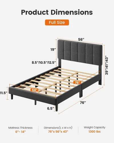 Vista 2 de Pipishell Base de cama tapizada de tamaño matrimonial con cabecera ajustable de 3 alturas, base de colchón totalmente tapizada, fuerte capacidad