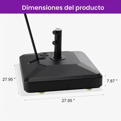 Vista 2 de PURPLE LEAF Base de sombrilla para mercado al aire libre con asa, soporte ponderado rellenable de 250 libras, 4 ruedas de polietileno de alta