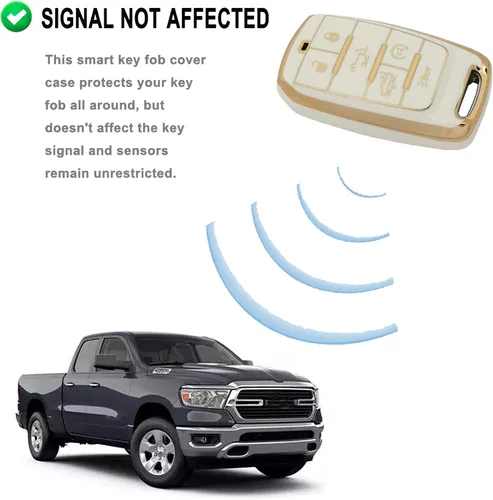 Vista 3 de Funda para llavero para RAM 1500 2019-2020, protector de piel, accesorios de funda de entrada sin llave (blanco)
