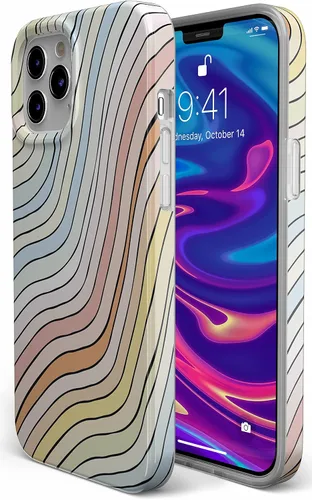 Vista 6 de Funda Casely para iPhone 11 Pro Max Ride The Wave Líneas Arcoíris en Colores Pastel Diseño Clásico Ultradelgado