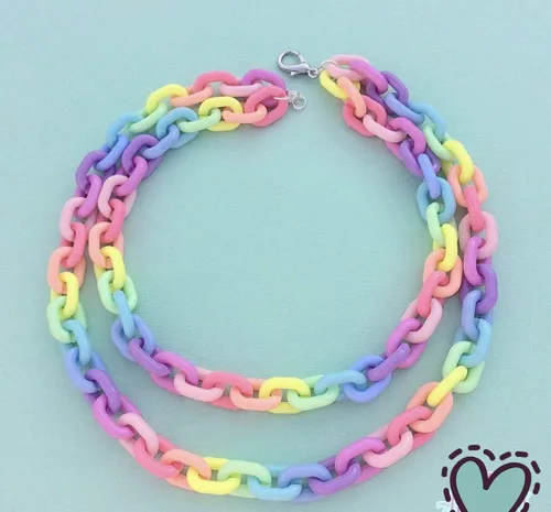 Vista 2 de Statement Cute Chunky Colorful Acrylic Link Chain Layer Necklaces Lovely Thick Link Acrylic Rainbow Color Chain Collar Dainty Layered Chain Choker