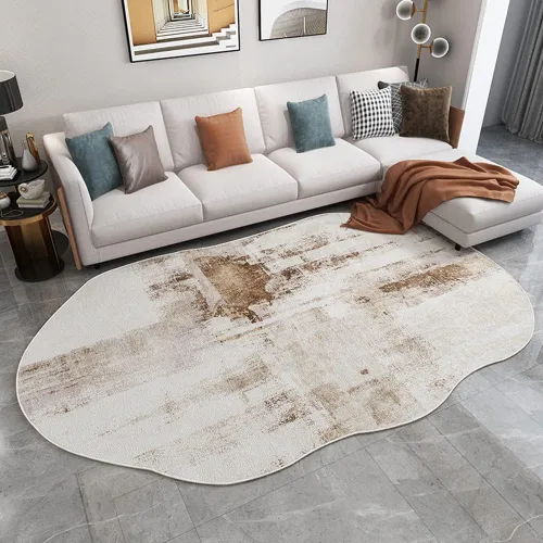 Vista 7 de Alfombra moderna con forma abstracta beige para sala de estar, dormitorio, comedor, contemporánea, lavable, de 2 x 3 pulgadas, decoración