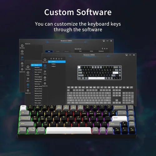 Vista 5 de Newmen GM681 - Teclado mecánico, 68 teclas, compacto, USB, 60% personalizado, retroiluminado con LED, intercambiable en caliente, pequeño teclado