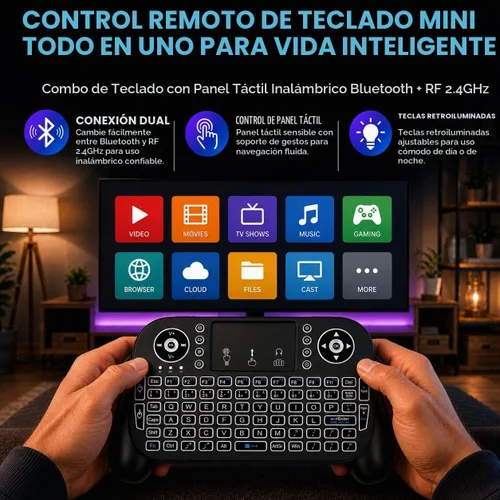 Vista 2 de Mini teclado Bluetooth + 2.4GHz RF 7 colores retroiluminado