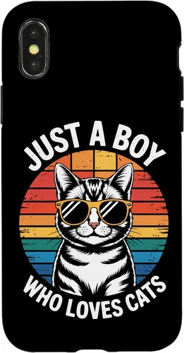 Vista 5 de Just A Boy Who Loves Cats Cat Dad Kitty Parent Feline Boys Case for iPhone 16