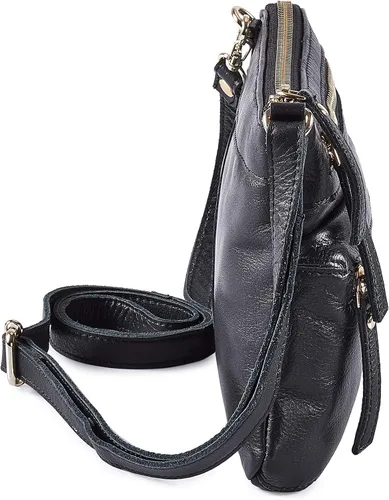 Vista 6 de Wise Owl Accessories Bolso cruzado pequeño de cuero real con triple cremallera para mujer, bolso cruzado vintage de primera calidad