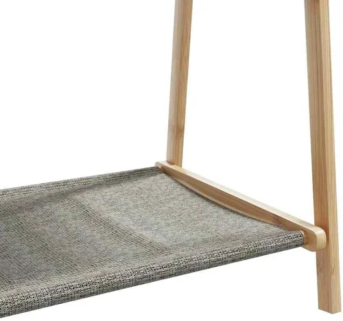Vista 8 de Natural Bamboo Clothes Rack Foldable with Two Shelves, 52.0 in x 17.9 in x 59.3 in, Sturdy Eco-Friendly Storage Organizer for Indoor Outdoor Use