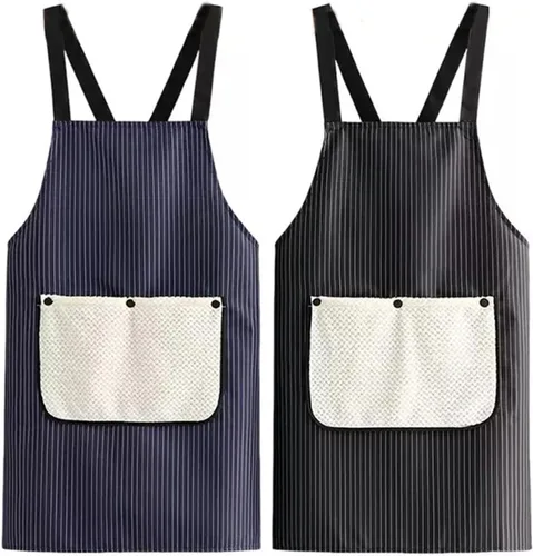 Vista 8 de Paquete de 2 delantales de cocina con toallita de mano, resistente a las gotas de agua con 2 bolsillos, delantales de cocina para mujeres y hombres