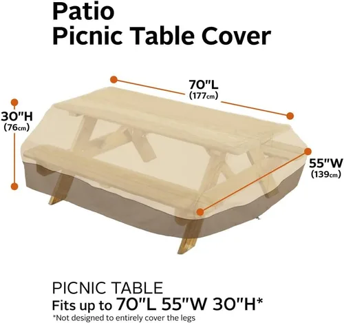 Vista 3 de Classic Accessories Veranda - Cubierta de mesa de picnic resistente al agua de 70 pulgadas, cubierta de mesa para exteriores