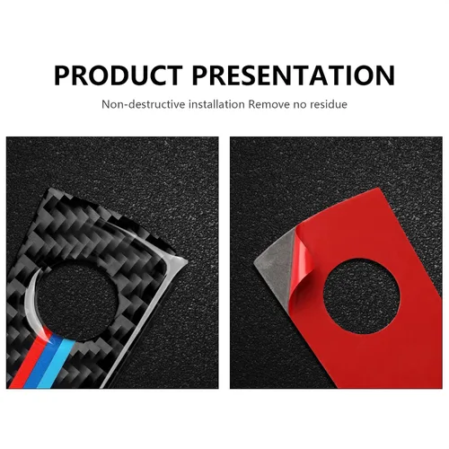 Vista 4 de Adhesivo de caja de guantes de coche, caja de almacenamiento con acabado de fibra de carbono, compatible con accesorios BMW F30 F31 F34 3GT F32 F33