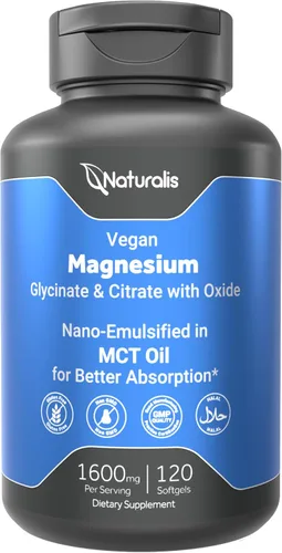 Vista 8 de Naturalis Complejo vegano de triple magnesio Glicinato quelado, citrato y óxido de 1600 mg que proporciona 250 mg de magnesio elemental Fácil
