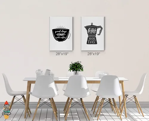 Vista 3 de HB Art Design Good Days Start with Coffee and Coffee Made My Day 2 Panel Canvas Print Set Wall Art Coffee Bar Decor Coffee Signs Kitchen Wall Decor