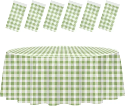 Vista 56 de HEIPINIUYE - Paquete de 2 manteles redondos de 84 pulgadas de plástico beige, manteles de mesa impermeables desechables para redondas, ideales