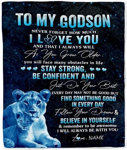 Vista 17 de Manta personalizada con texto en inglés «To My Godson», de Godmother Godmother Wolf Moon, My Love for You is Forever Godson Birthday Christmas
