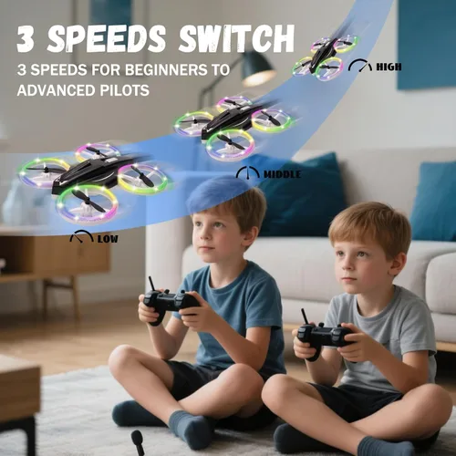 Vista 5 de Mini dron de juguete para niños, dron controlado a distancia, cuadricóptero con retención de altitud y modo sin cabeza, protección completa