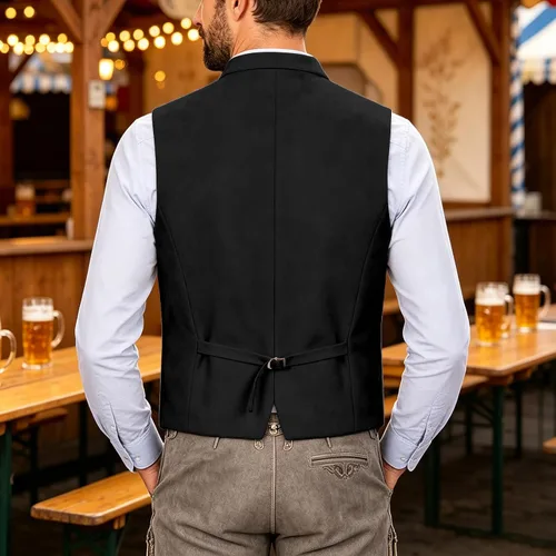 Vista 4 de Chaleco formal para hombre, cuello alto, botón frontal Negro