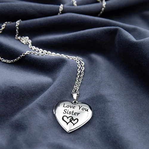 Vista 3 de PHOCKSIN Relicario collar para mujer que sostiene imágenes relicario de fotos para niñas Pulido y grabado Forever in My Heart& I Love You Mom