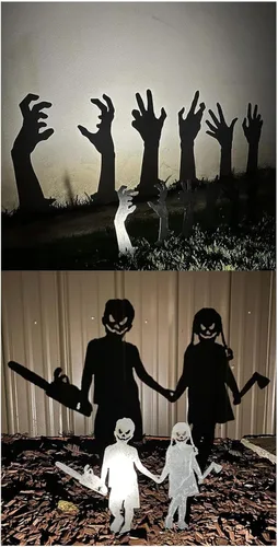 Vista 5 de Decoración de arte de metal con lanzador de sombras de Halloween, estacas espeluznantes para casa embrujada, patio y decoración al aire libre