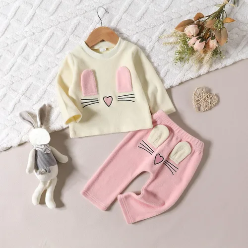 Vista 7 de Conjunto de sudadera bordada de conejo para recién nacidos, niñas y niños, ropa de primavera y otoño