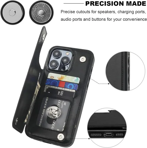 Vista 7 de ONETOP - Funda compatible con iPhone 15 Pro Max con soporte para tarjetas, funda de piel sintética con ranuras para tarjetas, doble cierre magnético