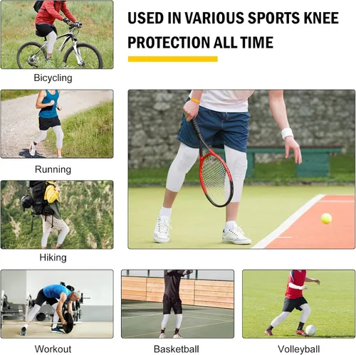 Vista 21 de Paquete de 2 pantalones de baloncesto para hombre con rodilleras 3/4 capri acolchadas, mallas de compresión deportivas, capa base atlética