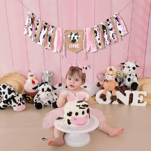 Vista 4 de Banner para silla alta de Cowgirl One – Decoración de cumpleaños de fiesta de vaquera, pancarta para silla de bebé, fondo de fotos de pastel
