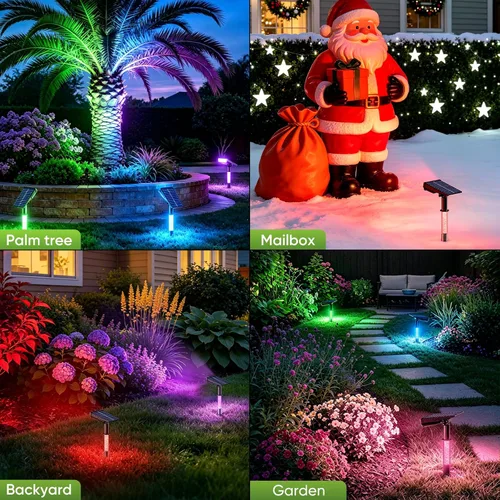 Vista 6 de Focos solares para exteriores, focos RGB para paisaje, paquete de 4