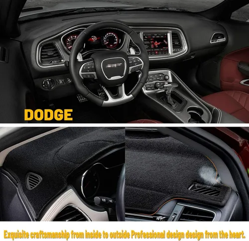 Vista 5 de Tapete antideslizante para tablero de instrumentos compatible con Dodge Challenger 2015-2022 Protector solar (borde negro)