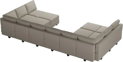 Vista 8 de Belffin Sofá modular de gran tamaño con tumbonas dobles en forma de U, sofá seccional reversible con almacenamiento de terciopelo gris
