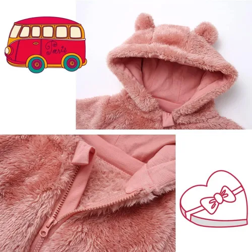 Vista 8 de CAHL&FAUO Traje de nieve para recién nacido, con diseño de oso de dibujos animados, mameluco de forro polar con capucha