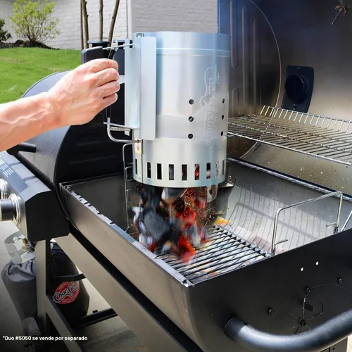 Vista 4 de Char-Griller® Parrilla de carbón con disparador de liberación rápida para iluminar rápidamente carbones de barbacoa, compatible con cualquier